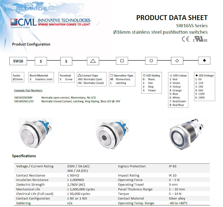 CML Pushbutton SW16SS