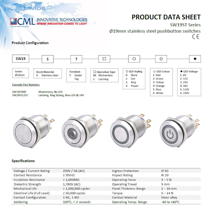 CML Pushbutton SW19ST